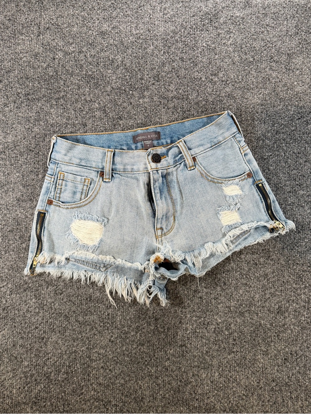 Kendall & Kylie Light Wash Distressed Denim Shorts with Side Zippers